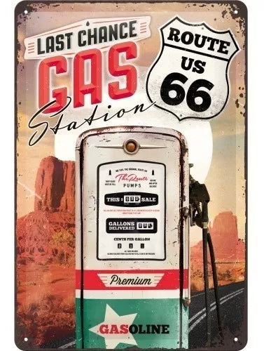 CARTEL 20 X 30 cm ROUTE 66 GAS STATION